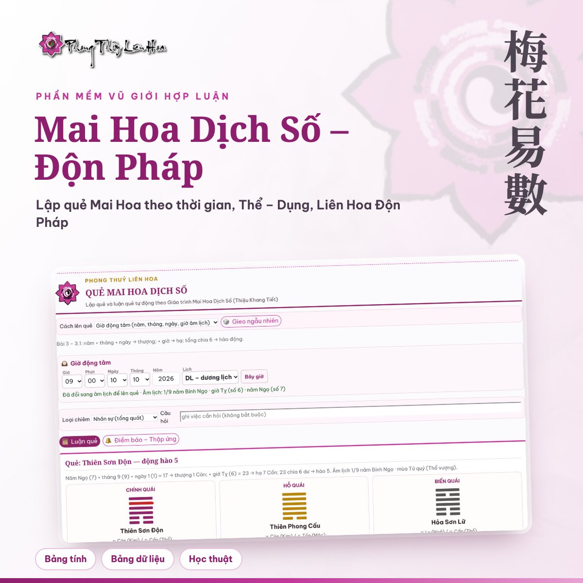 Phần mềm Mai Hoa Dịch Số và Liên Hoa Độn Pháp – Vũ Giới Hợp Luận