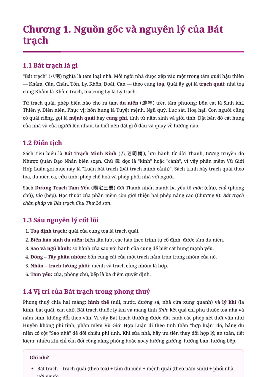 Giáo trình Bát Trạch PDF – chương nguồn gốc và nguyên lý
